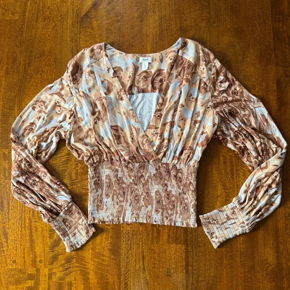 Anthropologie Tiny Valentina Long-Sleeve Printed Surplice Top - Picture 5 of 8
